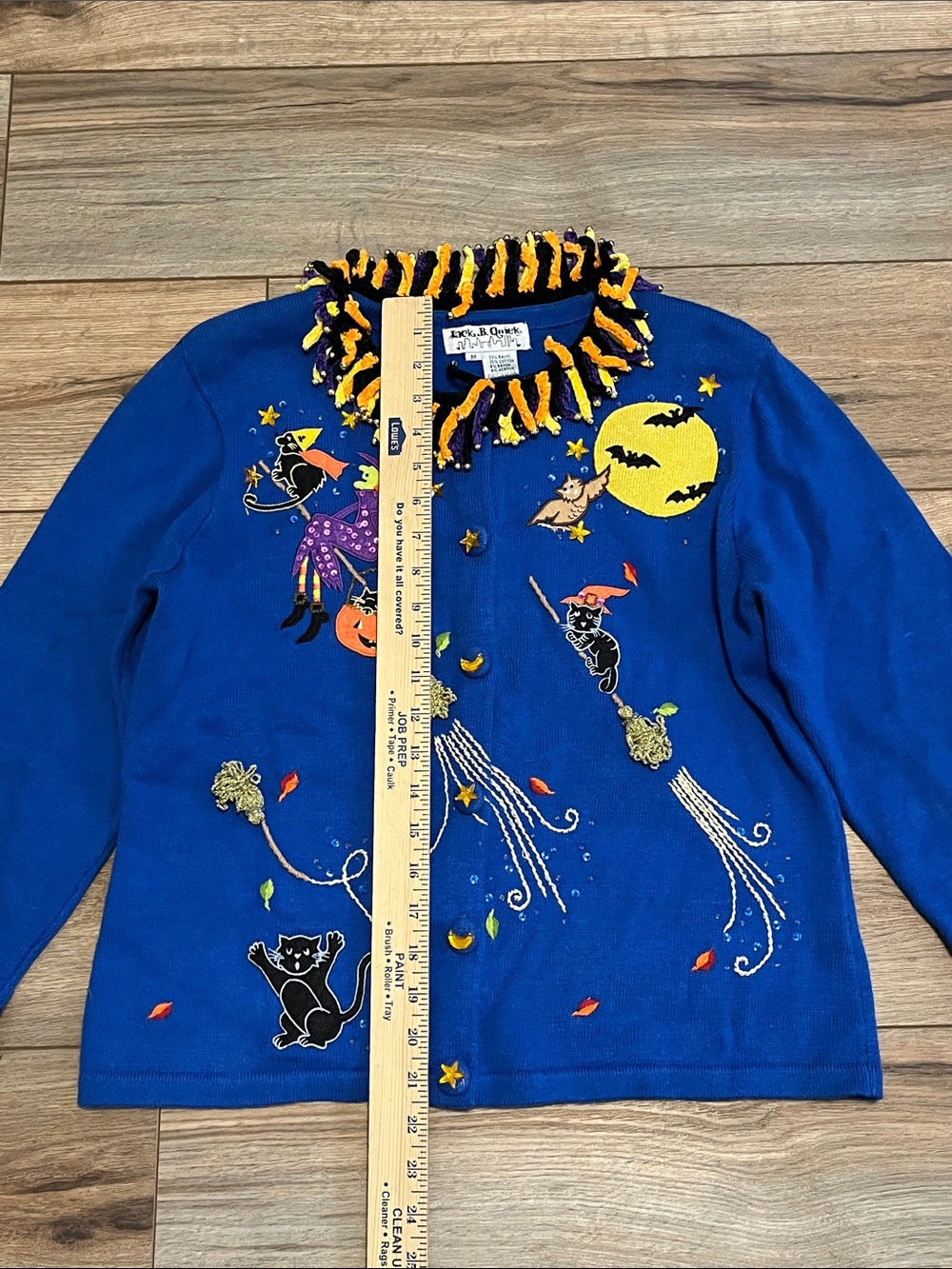 Jack B. Quick Halloween Witch Cat Pumpkin Cardigan Sweater Blue Size M Vintage - Picture 3 of 13